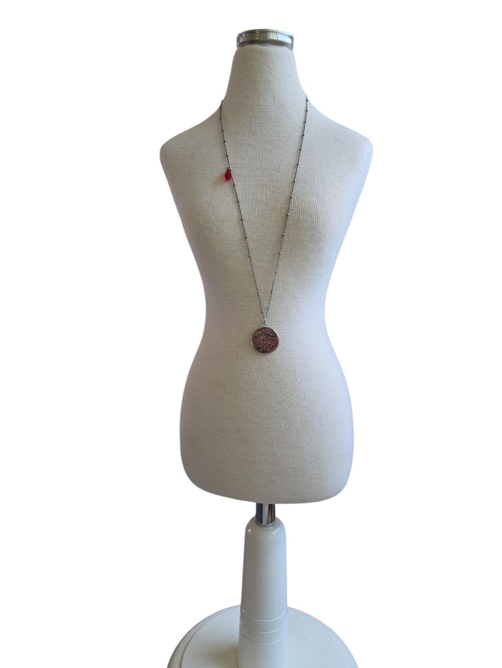 925 CN China Garnet CZ Pendant Necklace with Red Accent Bead 22"